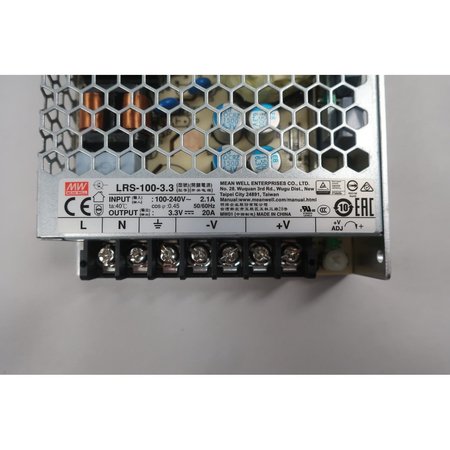 Mean Well Power Supply, 85 to 264V AC, 3.3V DC, 100W, 20A, PCB LRS-100-3.3